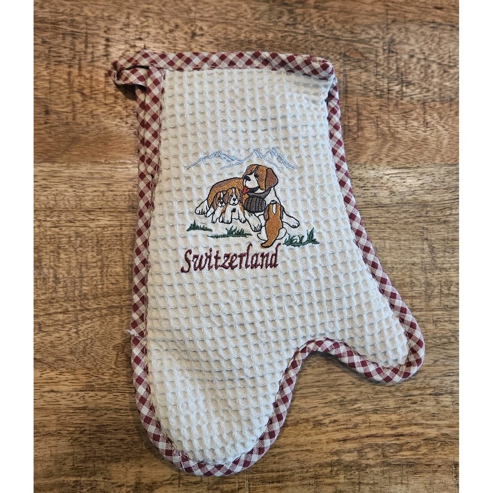 Vintage Embroidered Saint Bernard Switzerland Oven Mit Cottagecore Kitchen